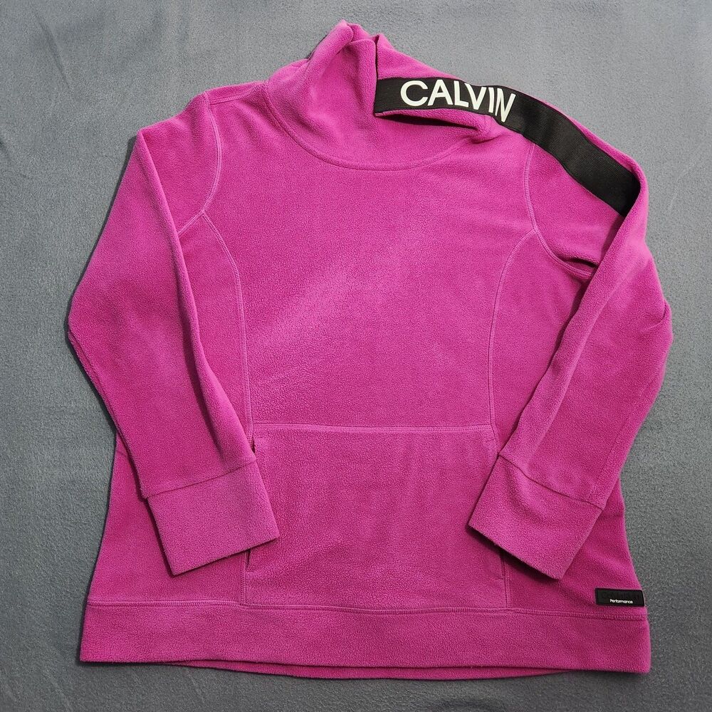 Calvin Klein Performance Sweatshirt Women XL Pink Mock Neck Fleece Pull Over